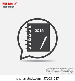 Diary 2016, vector stationary notebook with elastic band