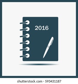 Diary 2016, vector stationary notebook with elastic band