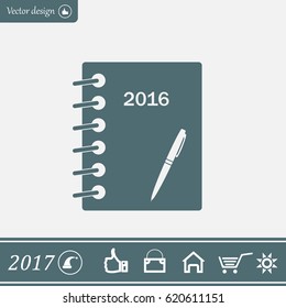 Diary 2016, vector stationary notebook with elastic band
