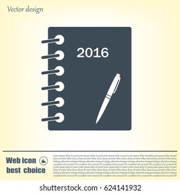 Diary 2016, vector stationary notebook with elastic band