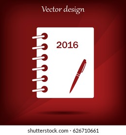 Diary 2016, vector stationary notebook with elastic band