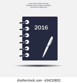 Diary 2016, vector stationary notebook with elastic band