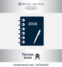 Diary 2016, vector stationary notebook with elastic band