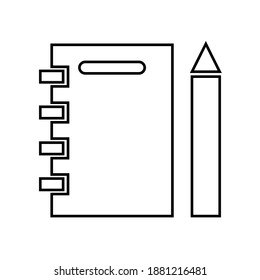 diary or agenda book with pencil or pen. vector outline icon