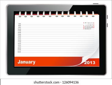  Diary book on a digital tablet screen. Vector Illustration.