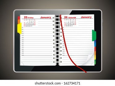 Diary book on a digital tablet screen.