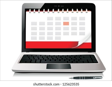 A diary book on a laptop screen. Vector Illustration.