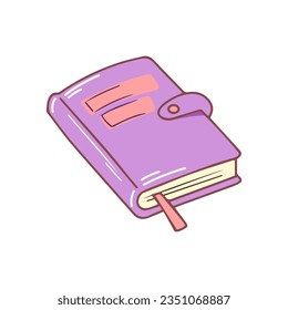 Diary with bookmark and clasp. Notebook, Organizer. Hand drawn stationery supplies doodle. Vector design illustration isolated on white background.