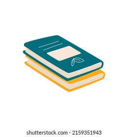 Diary books in hardcover, two or pair of textbooks isolated flat cartoon brochure with hardback. Vector encyclopedia or magazine symbol of education, learning and studying, closed albums or booklets