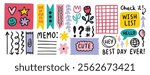 Diary bullet notes cute journal border elements. Memo icon, sticker for school, girls. Vector illustration