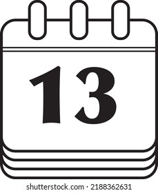 Icono de calendario diario con el número 13 profesionalmente en un fondo blanco