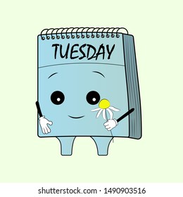 diary character, depicts days of the week, tuesday, vector illustration