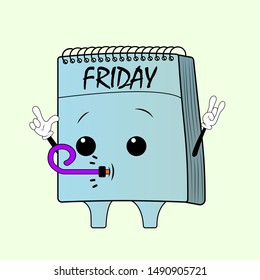 diary character, depicts days of the week, friday, vector illustration