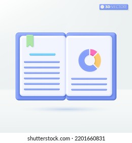 Diary and Circle diagram icon symbols. bookmark, e-book, magazine, Education concept. 3D vector isolated illustration design. Cartoon pastel Minimal style. You can used for design ux, ui, print ad.