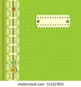 Diary Cover, Greeting Card, Ornament and Buttons on Green Dotted Background