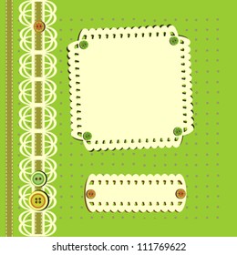 Diary Cover, Greeting Card, Ornament and Buttons on Green Dotted Background