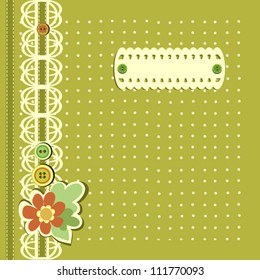 Diary Cover, Greeting Card, Ornament, Flower and Buttons on Light Brown Dotted Background