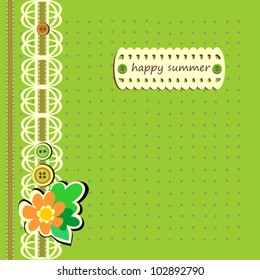 Diary Cover, Happy Summer Card, Set of Leaves and Buttons on Green Background