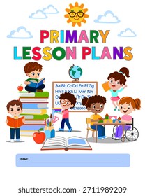 A diary cover for recording important matters and keeping a schedule of lessons for a primary school student Vector