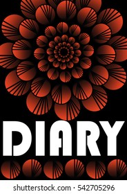 Diary cover template with abstract flower shape in black and red design, red patterned circle shape