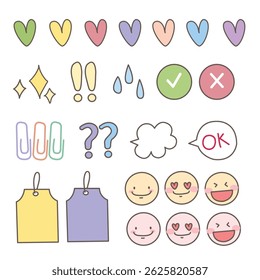 Diary cute note elements. Hand drawn bullet journal elements.