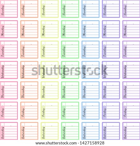 
Diary, days of the week, stickers for seven weeks, different colors, important matters by day of the week, a planner, 
organizer with checklist, vector