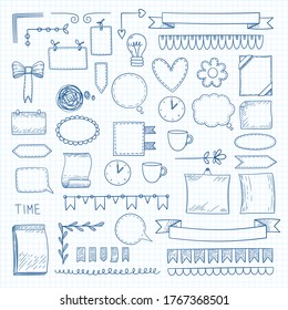 Diary doodle notes. Hand drawn graphic shapes frames for notebook daily bullet journal ideas vector labels