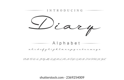 Diary Elegant Font Uppercase Lowercase and Number. Classic Lettering Minimal Fashion Designs. Typography modern serif fonts regular decorative vintage concept. vector illustration