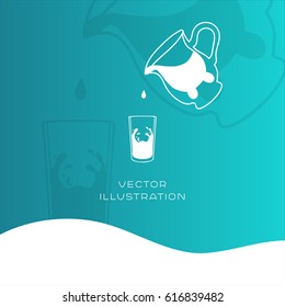 Diary food vector icon with milk jug on blue gradient background