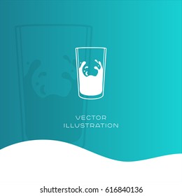 Diary food vector icon with milk in glass on blue gradient background