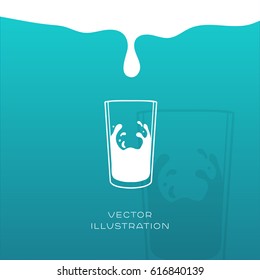 Diary Food Vector Icon With Milk In Glass On Blue Gradient Background