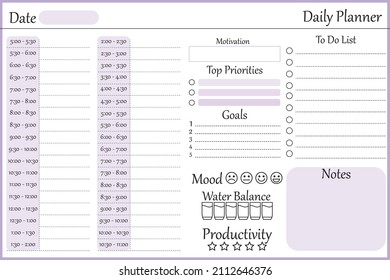 Diary. Hourly chart, minimalistic design. Purple