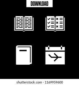 diary icon. 4 diary vector set. calendar, open book and hard cover book icons for web and design about diary theme
