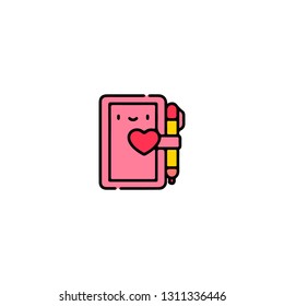 Diary icon, flat design line art thin style, Valentines day signs and love symbols, Wedding infographics. Colorful icon on a white background, Vector illustration