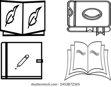 diary icon set. Simple book symbol. Vecto. sign design.Book with pen set icon. Write a message, correspondence, chat, note, literature, education, notepad, pen, pen, ink, sheet, paper.
