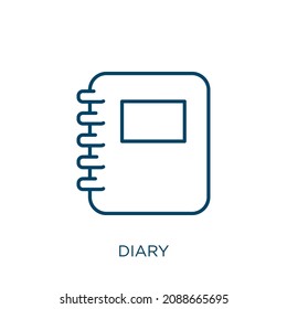 diary icon. Thin linear diary outline icon isolated on white background. Line vector diary sign, symbol for web and mobile