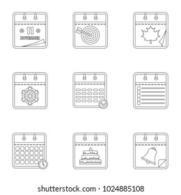 Diary icons set. Outline set of 9 diary vector icons for web isolated on white background