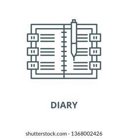 Diary line icon, vector. Diary outline sign, concept symbol, flat illustration