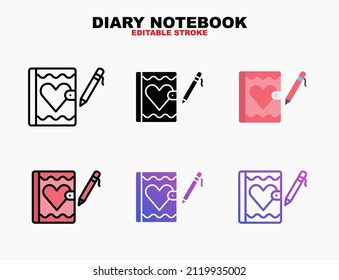 Diary Love Icon Set With Different Styles. Editable Stroke And Pixel Perfect. Can Be Used For Digital Product, Presentation, Print Design And More.