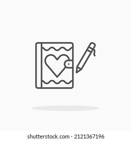 Diary Love line icon. Editable stroke and pixel perfect. Can be used for digital product, presentation, print design and more.