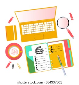 Diary with New Year blank list of resolution. Isolated illustration. Vector EPS 10. Concept of personal scheduling template.