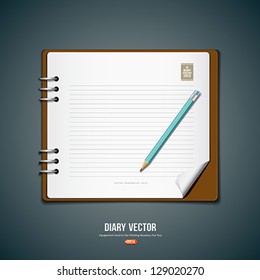 Diary note book and blue pencil for business, vector illustration