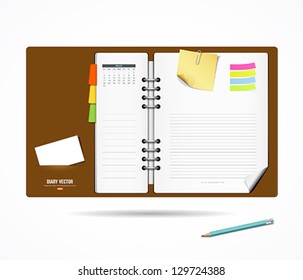 Diary Note Book And Notepad With Pencil, Modern Design Background, Vector Illustration