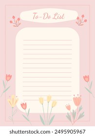 Plantilla de la página de notas del diario con lista de tareas pendientes con flores