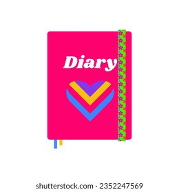 Diary, notebook in bright neon colors in the style of the 90s. Kidcore aesthetic, y2k style. Trendy illustration for cotton, social media marketing, branding, packaging, covers. Vector 