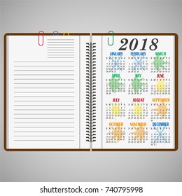 Diary, notebook with calendar for 2018