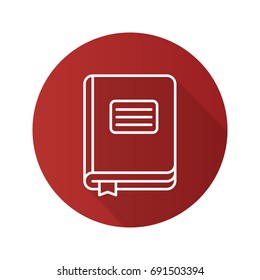 Diary notebook flat linear long shadow icon. School journal with bookmark. Vector outline symbol