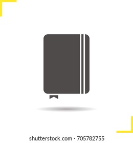 Diary notebook glyph icon. Drop shadow silhouette symbol. Notepad with bookmark. Journal. Negative space. Vector isolated illustration