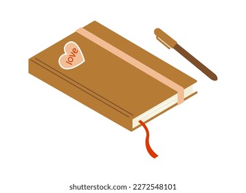 Diary and notebook with pen flat icon. Vector illustration