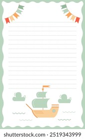 diary page template with corbels and clouds and flags